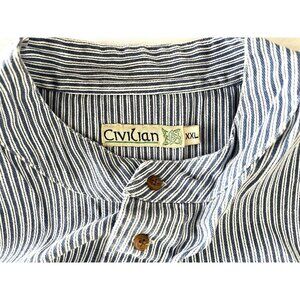 Civilian Grandfather Shirt XXL Traditional Irish Band Collar Striped Button Down